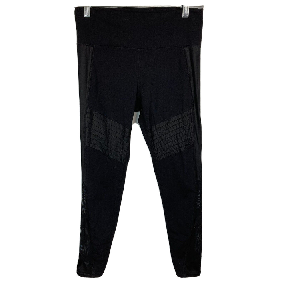 Athleta Leggings Womens Sz M Black Mesh Detail Powerful Gleam Mid Rise Moto
